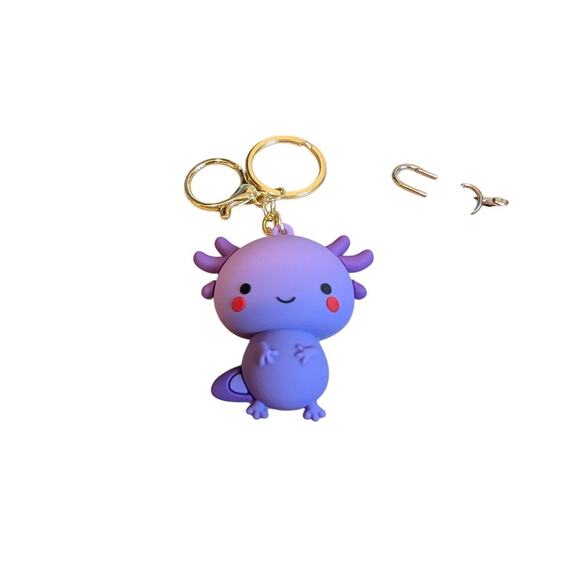 Axolotl, Drink Tumbler and Fuzzy Heart Bag Charm Keychain Bundle New - Picture 4 of 6